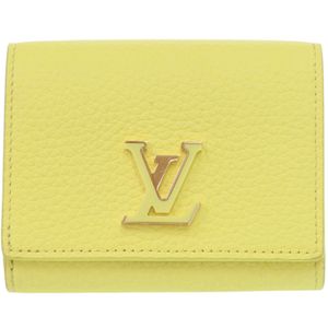 精美 LOUIS VUITTON Portefeuille Capucines Compact 三叶草图案烫印 M28248 IC芯片 皮革 黄色/银色 短款钱包/迷你钱包 LV 0238【二手】LOUIS VUITTON
