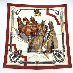 【中古】 HERMES（エルメス） 弓形連結 カレ90 シルク スカーフ 65g ワインレッド×アイボリー