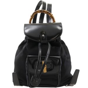 Gucci 구찌 뱀부 백팩/배낭 올드 구찌 003.1998.0030 나일론 캔버스 x 에나멜 블랙 숄더백, 핸드백, 2way 플랩 Bamboo 여성용【중고】