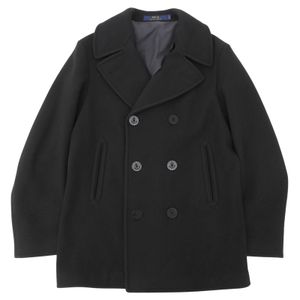 狀況極佳 ▲ RALPH LAUREN 羊毛雙排扣呢大衣，附品牌標誌羈扣，深海軍藍，M 碼，義大利製造，正品男士。