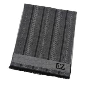 極美品 Ermenegildo Zegna エルメネジルド ゼニア ウール100％ ロゴデザイン フリンジ マフラー グレー ブラック イタリア製 メンズ
