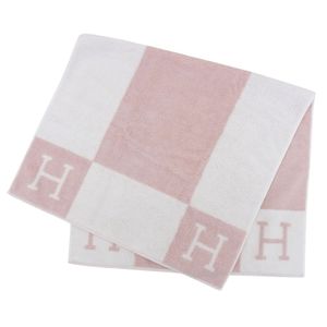 Unused ▲HERMES Avalon 100% Cotton H Logo Mini Bath Towel White Pink Made in France Men's Women's Comes with Box