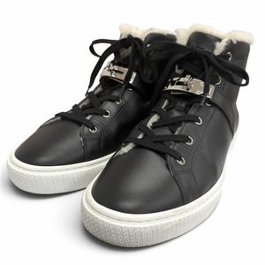 Excellent condition □ HERMES Daydream Leather Shearling Kelly Buckle High-Top Sneakers Black Size 40 Made in Italy Men's with dust bag