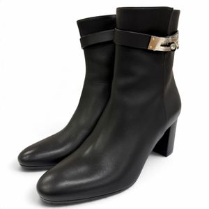 Excellent condition HERMES Saint Germain silver hardware Kelly buckle leather short boots, black, size IT 38, made in Italy, women's, with box and dust bag.