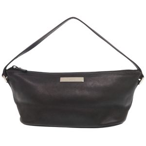 Gucci Logo Plate 039 1103 Leather Black Accessory Pouch Handbag Black 0080 [Used] GUCCI