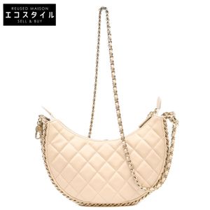 Chanel AS3917 Beige Lambskin Gold Hardware Matelassé Small Hobo Chain Shoulder Bag [Pre-owned]