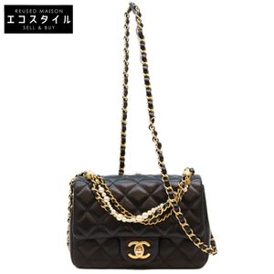 Chanel AS4385 Black Lambskin Gold Hardware Mini Matelassé 18 Pearl Chain Shoulder Bag [Used]