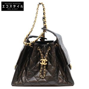 Chanel AS5293 Black Shiny Calfskin Gold Hardware Chanel 25 Small Shoulder Bag [Used]