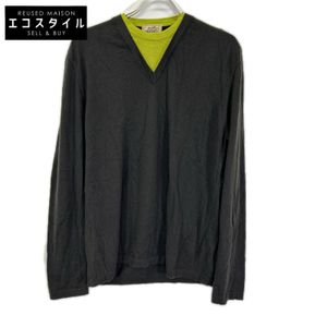 エルメス ﾁｬｺｰﾙ×ｸﾞﾘｰﾝ ｶｼﾐｱ100 ﾚｲﾔｰﾄﾞﾆｯﾄ L【中古】