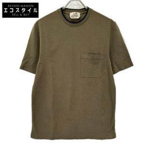エルメス H667830HA ﾄｩﾙﾌﾞ/ｶｰｷ ｺｯﾄﾝ ﾗｳﾝﾄﾞﾈｯｸ H刺繍 ｻﾄﾞﾙｽﾃｯﾁ Tｼｬﾂ XS【中古】